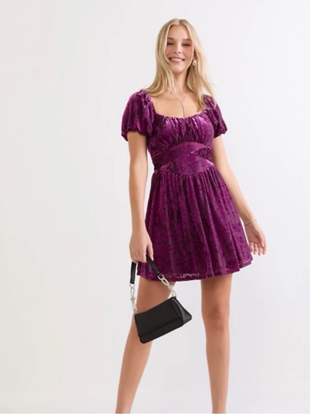 Francesca's Collections Purple Velvet Burnout Mini Dress